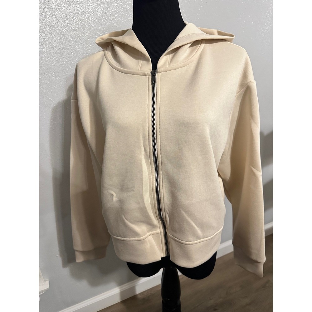 Target Women Cream Ribbed Full Zip Hoodie Sweatshirt Size XL